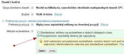 Przyśpieszone wyświetlanie kampanii w obrębie kampanii Google AdWords