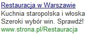 Przykład reklamy Google AdWords - tekst reklamowy