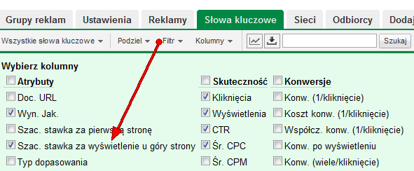 Informacja o stawce za górę strony