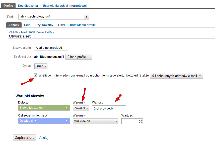 Ustawianie alertu niestandardowego