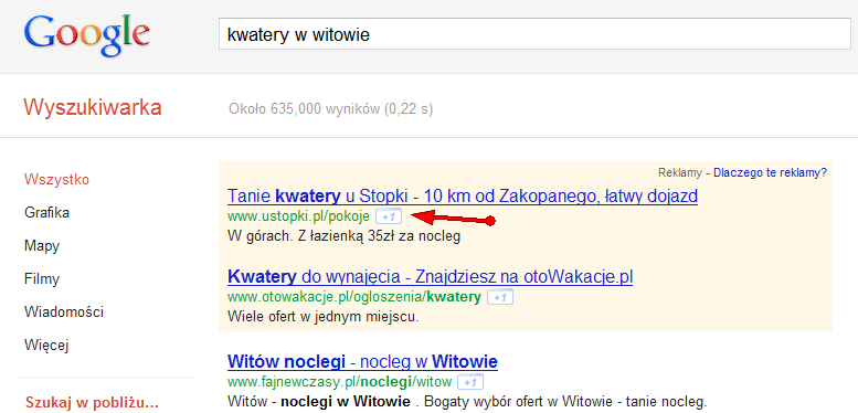 Dodanie +1 w obrębie linków sponsorowanych