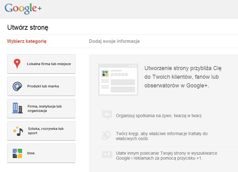 Strony Google+