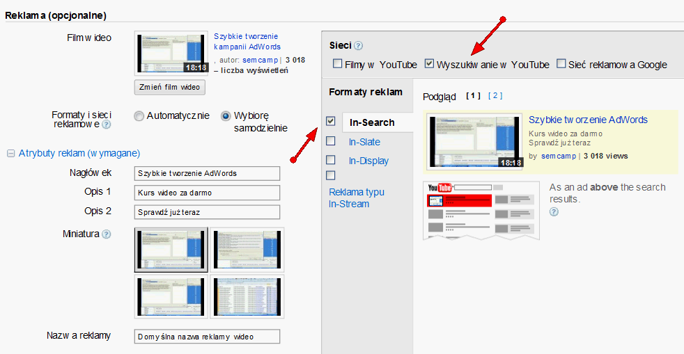 Format Trueview w wynikach wyszukiwania Youtube