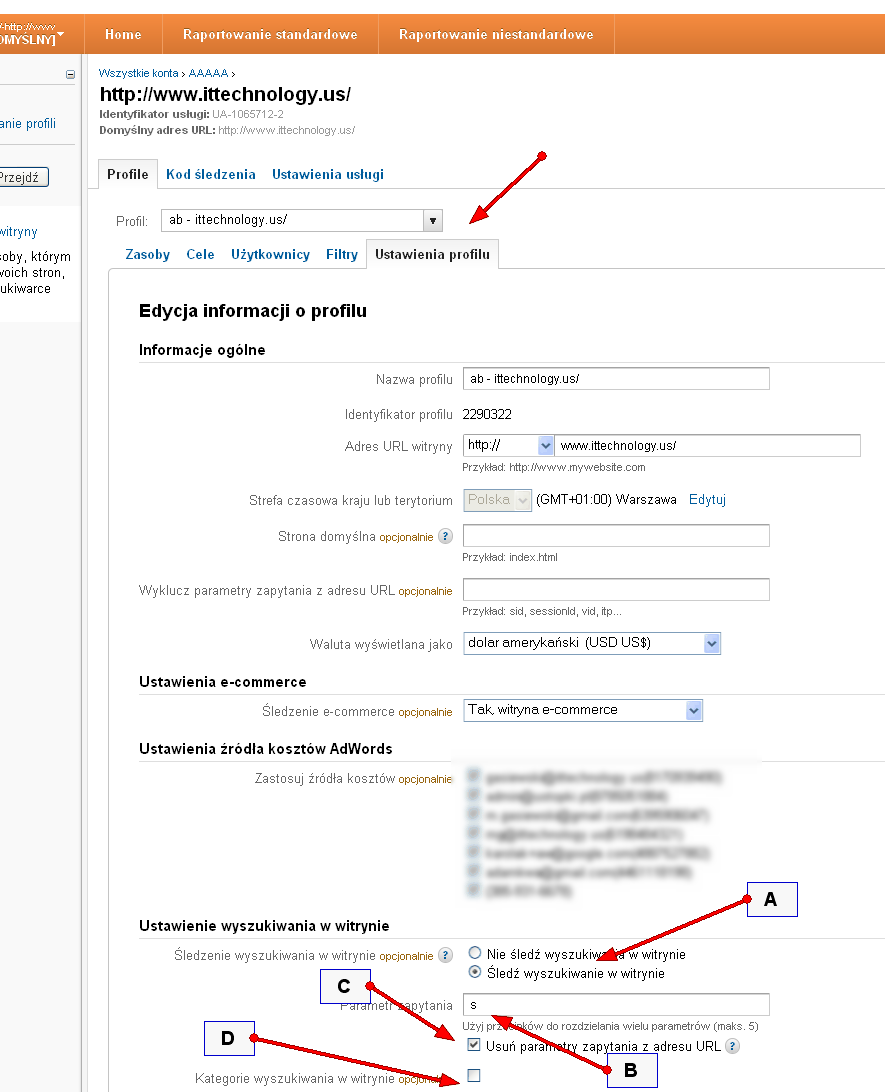 Administracja profilu w obrębie Google Analytics