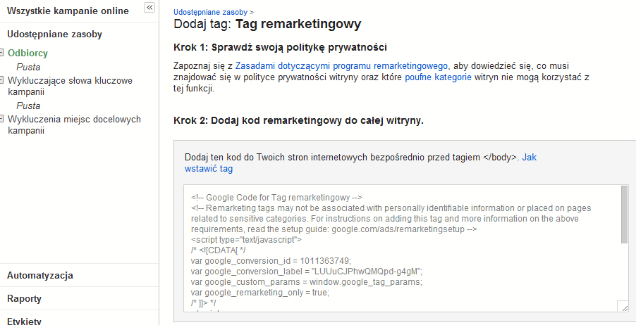 Kod remarketingowy