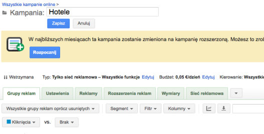 Migracja kampanii rozszerzonych w AdWords