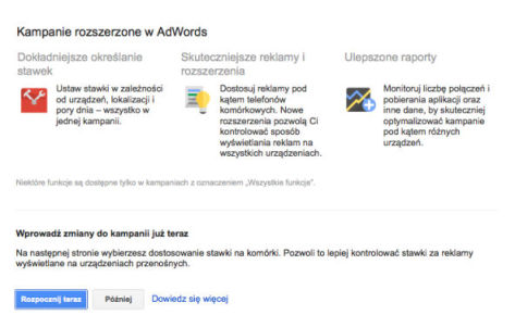 Migracja kampanii rozszerzonych w AdWords