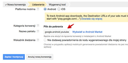 Śledzenie konwersji pobrań aplikacji w Google Play