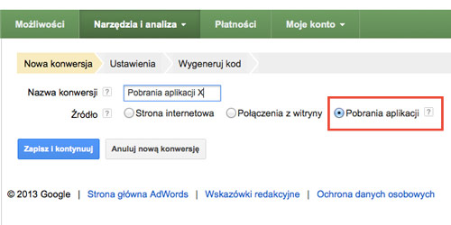 Śledzenie konwersji pobrań aplikacji w Google Play