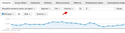 Adwords kolumny w interfejsie AdWords