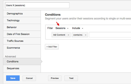 Segmentacja na podstawie sesji w Google Analytics