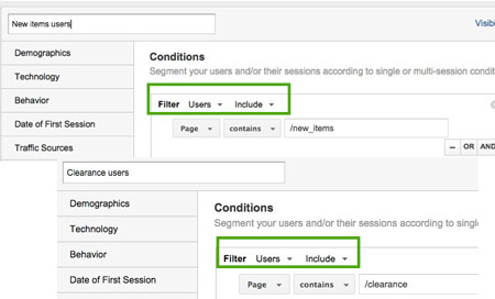 Przykład segmentacji w Google Analytics na poziomie użytkownika