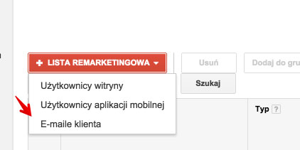 Dodanie nowej listy remarketingowej